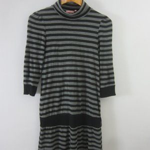 Juicy Couture Womens S Gray Black Striped Modal Knit Dress Turtleneck 3/4 Sleeve